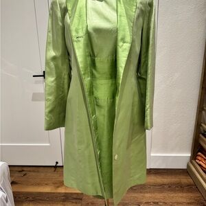 Vintage Melinda Eng Green Silk Two-Piece Dress & Coat Set – Size US 8